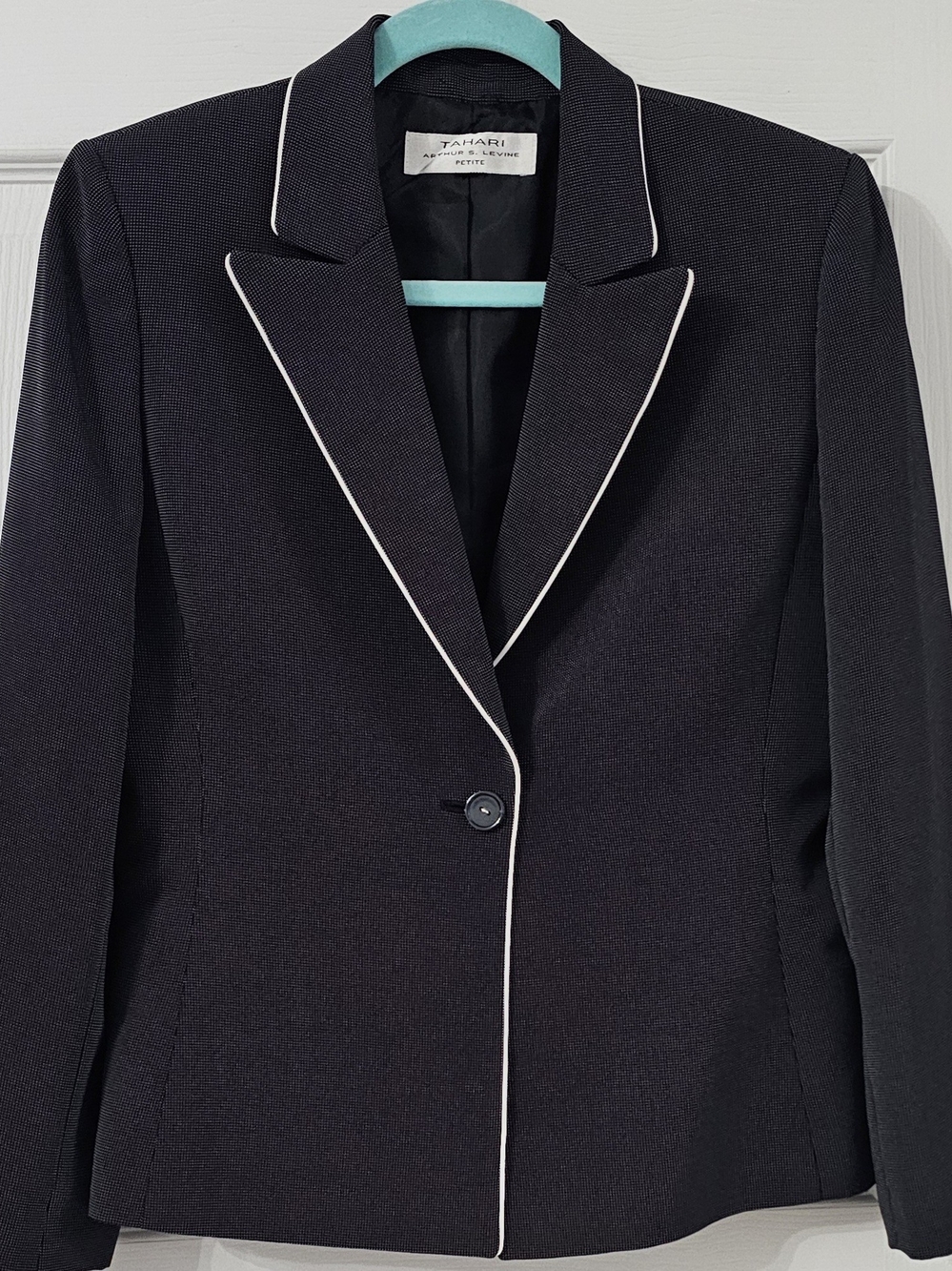 Tahari Classic Black Blazer with White Piping Trim